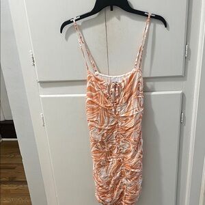 Orange Swirl Ruched Spaghetti Strap Dress